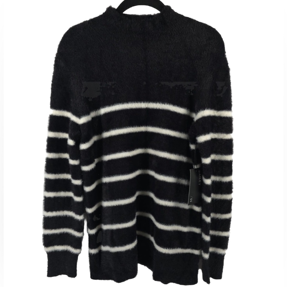 NWT BAILEY/44 Mock Nk Pullover Striped Sweater Teddy Soft Cozy Black/White SMALL